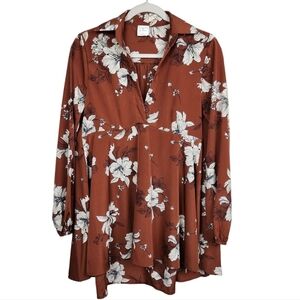 By Together High Low Rust Floral Tunic Blouse Women's Size Small